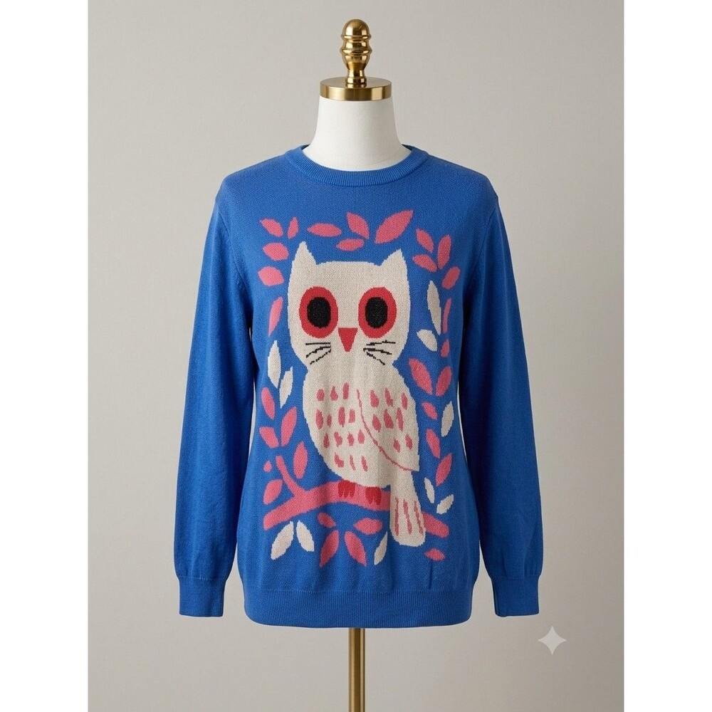 OXKNIT 100% Cotton Owl Graphic Long Sleeve Pullover Sweater - L